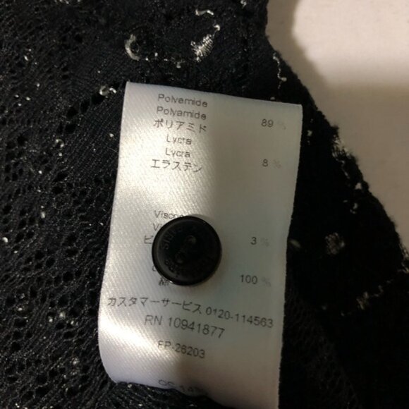 Anne Fontaine black white open knit lace collared long sleeve blouse sz 3 sheer - Picture 9 of 11